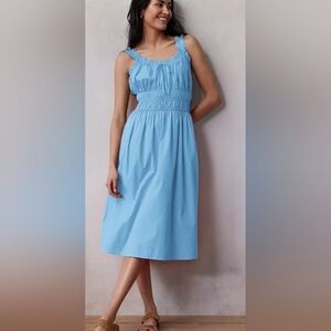 LC Lauren Conrad Smocked Waist Ruffle Strap Light Blue Cotton Midi Dress M ❤️